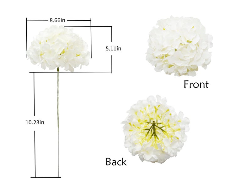 DuHouse Artificial Bigger Silk Hydrangea Flower Heads with Stem Fake White Hydrangea Flowers for Wedding Home Garden Centerpiece Pack of 6 - Image 4